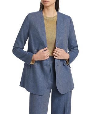 If Only Studio Linen-Blend Double-Breasted Blazer - Blue