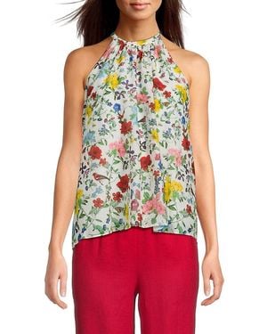 Alice + Olivia Erna Floral Silk-Cotton Halter Top - Red