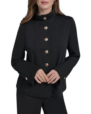 Halston Stand Collar Classic Fit Button Up Jacket - Black