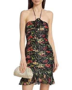 Ramy Brook Margret Floral Halter Minidress - Black