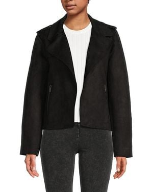 Andrew Marc Notch Lapel Faux Suede Open Jacket - Black