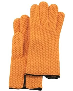 Portolano Cashmere Honeycomb-Knit Gloves - Orange