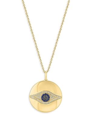 Effy 14k Yellow Gold, Sapphire & 0.23 Tcw Diamond Evil Eye Pendant Necklace - Metallic