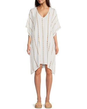 La Moda Clothing Eyelet Cover-Up Caftan - White