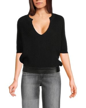 Tod's Ribbed Knit Splitneck Top - Black
