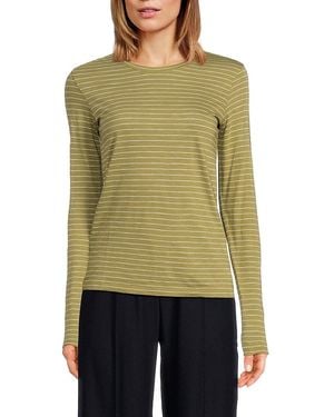 Vince Striped Long Sleeve Pima Cotton T-Shirt - Green