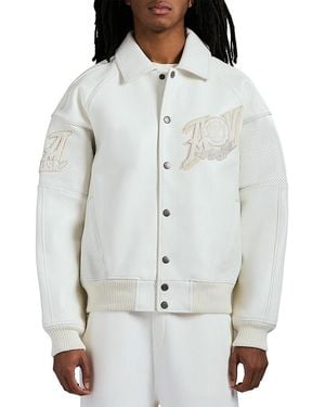 Avirex Club Logo Patch Leather Jacket - Grey