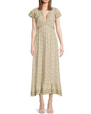 Max Studio Floral Flutter-Sleeve V-Neck Maxi Dress - Natural
