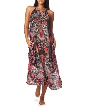 La Moda Clothing Print Cover Up Dress - Red