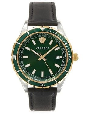 Versace Hellenyium Stainless Steel & Leather Strap Watch/42Mm - Green