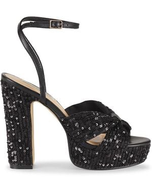 Saks Fifth Avenue 127Mm Shai Block Heel Crossover Sequin Platform Sandals - Black