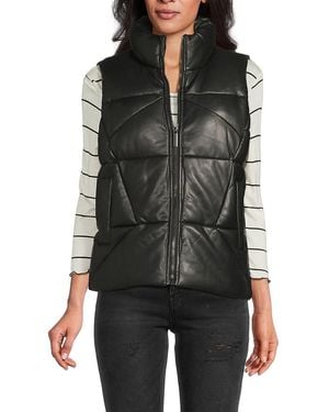 Andrew Marc Faux Leather Puffer Vest - Black