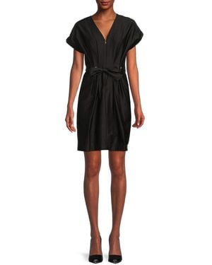 Halston Sateen Belted Minidress - Black