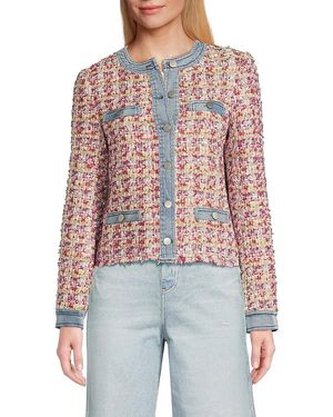 ecru Mix Media Tweed Jacket - Red