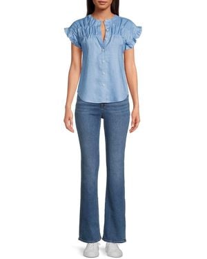 Saks Fifth Avenue 100% Linen Smocked Shirt - Blue