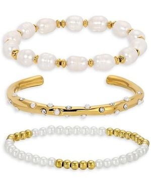 Eye Candy LA Amelia 3-piece 18k Goldplated & Simulated Pearl Bracelet Set - White