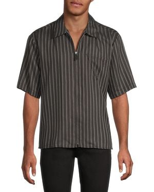 Opening Ceremony Striped Cupro Blend Zip Shirt - Grey