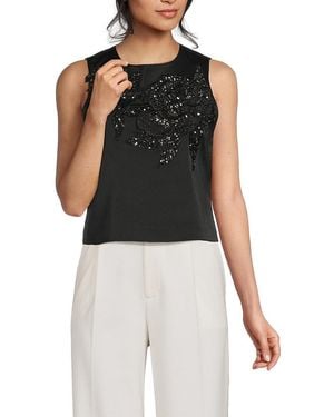 Alice + Olivia Embroidered Sequin Top - Black
