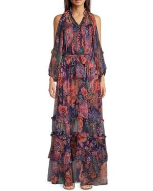 Johnny Was Ashlee Floral Silk Tiered Maxi Dress