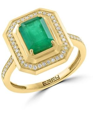Effy 14K, 1.42 Tcw Natural Emerald & 0.17 Tcw Diamond Ring - Metallic