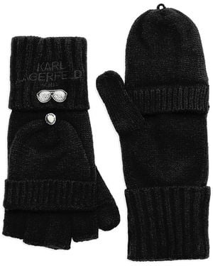 Karl Lagerfeld Logo Flip Top Mittens - Black