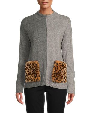 Meir Leopard-Print Faux Furwool Blend Spliced Jumper - Grey