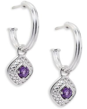 Judith Ripka Julian Rhodium Plated Silver & Removable Amethyst Charm Drop Earings - White