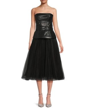 Zac Posen Pleated Tulle Fit-And-Flare Midi-Dress - Black