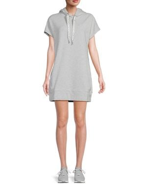 DKNY Two-Tone Logo Hooded Minidress - Grey