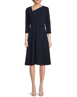 Calvin Klein Asymmetric-Neck Belted Midi-Dress - Blue