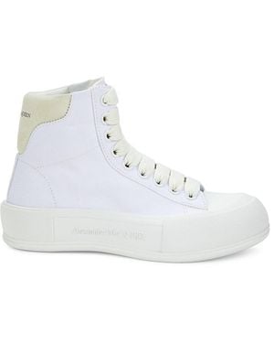 McQueen Leather High-Top Sneakers - White