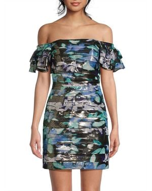 Emanuel Ungaro Solena Metallic Floral Ruched Minidress - Blue