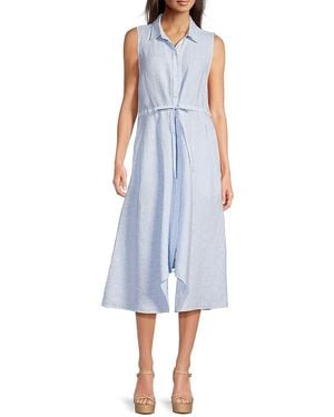 Saks Fifth Avenue 100% Linen Asymmetric Midi Shirtdress - White