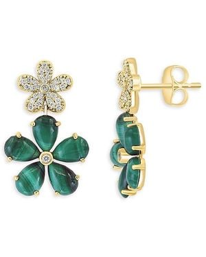Effy 14K, Malachite & Diamond Flower Drop Earrings - White