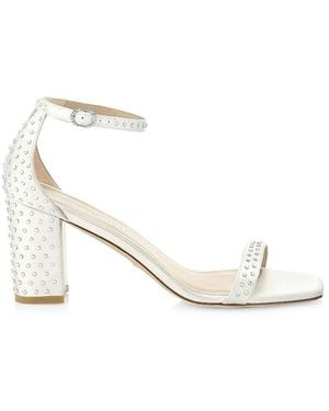 Stuart Weitzman Nearlynude Satin Embellished Sandals - White