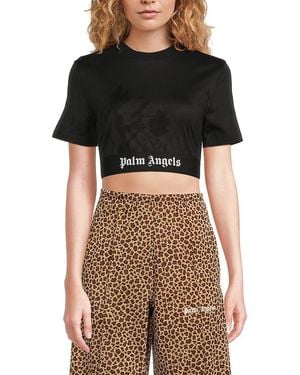 Palm Angels Logo Cotton Crop T-Shirt - Black