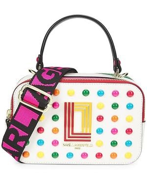 Karl Lagerfeld Simone Embellished Logo Leather Two Way Camera Bag - White