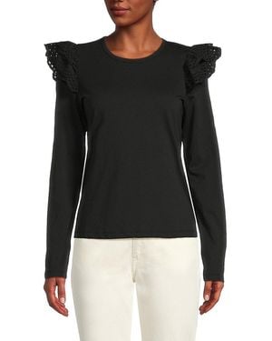 Joe's Jeans Ruffle Eyelet Sleeve Top - Black