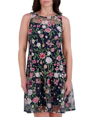 Kensie Floral Embroidered A-Line Minidress - Blue