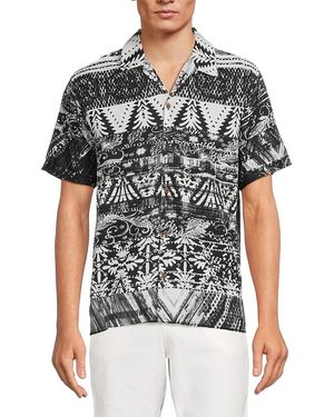 Raga Folk Print Camp Shirt - Black