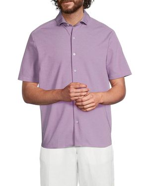 Luchiano Visconti Melange Knit Short-Sleeve Shirt - Purple