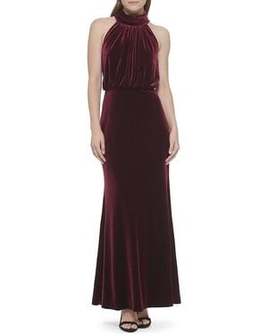 Eliza J Mock Turtleneck Velvet Blouson Gown - Purple