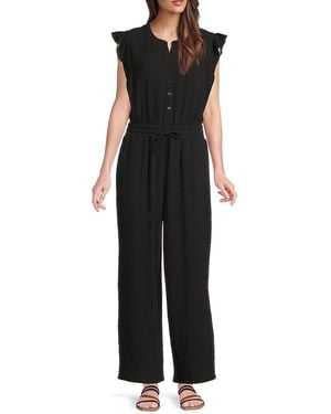 Saks Fifth Avenue Summer Double Gauze Flutter Sleeve Jumpsuit - Black