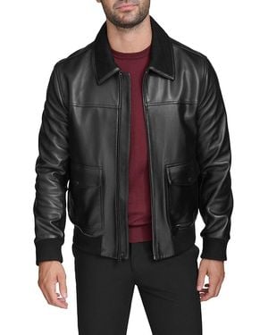 Cole Haan Leather Zip-Up Aviator Jacket - Black