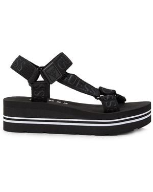 Guess Wavin 51Mm Logo Wedge Sandals - Black