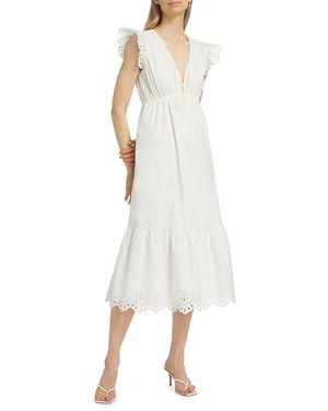 Rails Tina Eyelet Cotton Flutter-Sleeve Midi-Dress - White