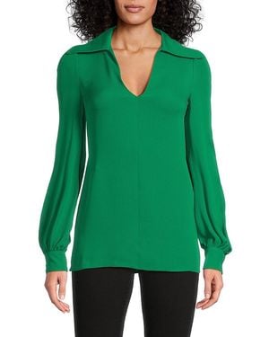 Valentino Blouson-sleeve Silk Top - Green