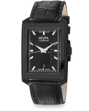 Gevril Manhattanhenge Stainless Steel & Leather-Strap Watch/31Mm X 39Mm - Black