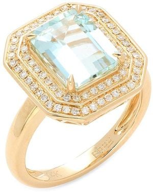 Effy 14K, 0.29 Tcw Diamond & Aquamarine Double Halo Ring - Metallic