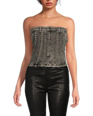 Mugler Studded Denim Bandeau Top - Black
